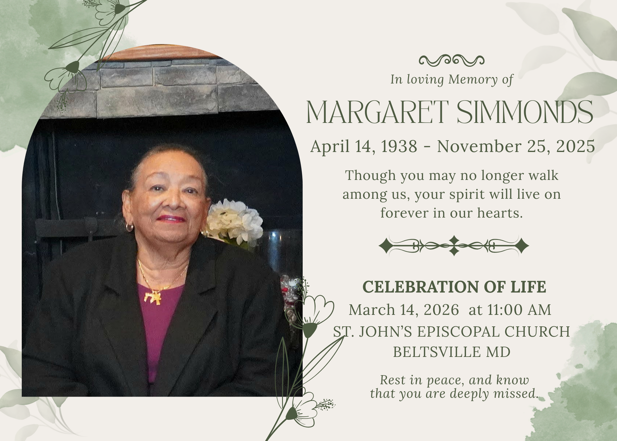 Funeral card - Margaret Simmonds
